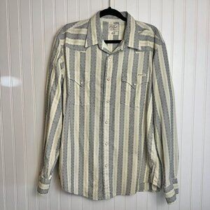 Lucky Brand Men's Striped Casual Button Down Shirt - Cream and Blue